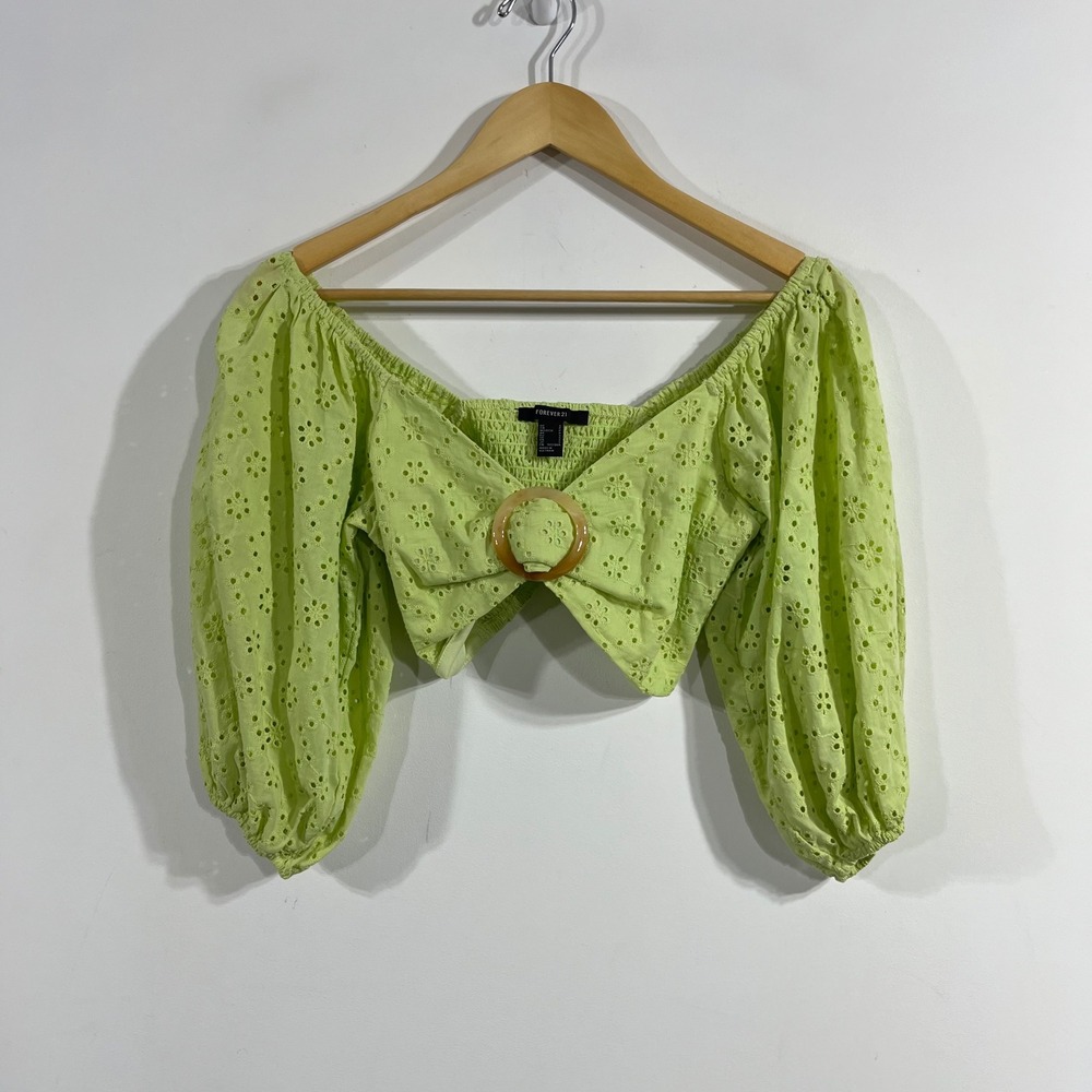 Forever 21 Fairy Grunge Y2K Whimsigoth Green Eyelet Ring Front Crop Top Small